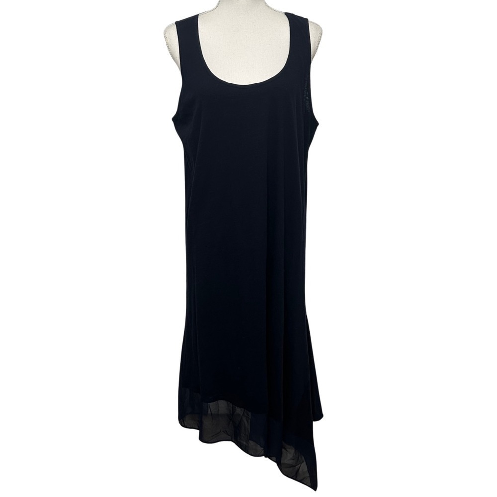 Philosophy Sleeveless Midi Dress Asymmetrical Sheer Hem Navy Blue SZ 1X NWT